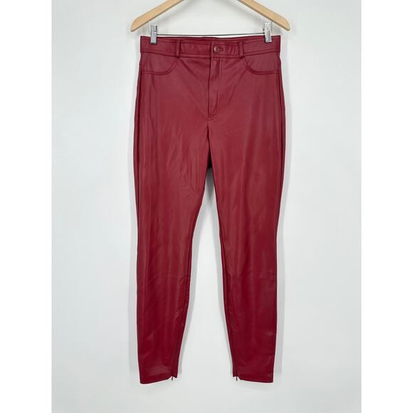 ZARA Faux Leather Leggings High Rise Ankle Zip Pants Red, Bloggers Fav Burgundy - Picture 6 of 13
